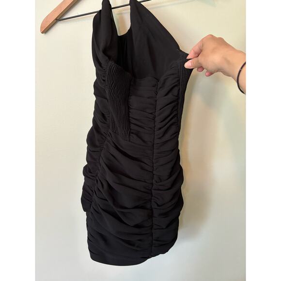 Zara Black Ruched Mini Dress XS Bodycon U-Neckline - Picture 3 of 8
